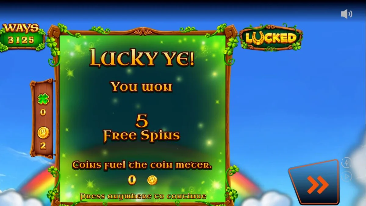 Tampilan visual slot Lucked dengan tema lembah Irlandia dan grid yang berkembang