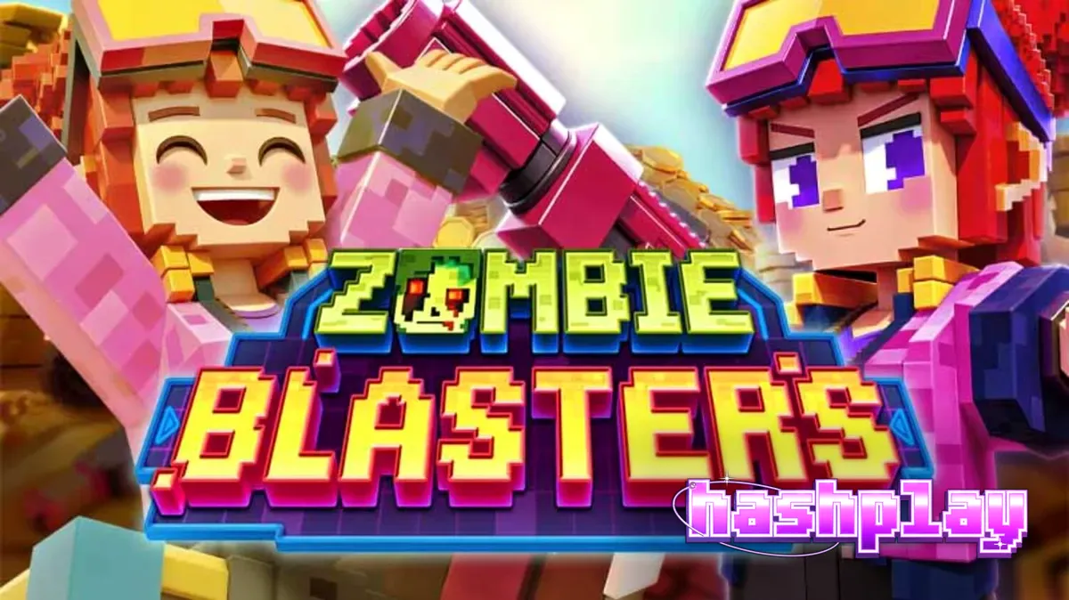 Tampilan visual slot Zombie Blasters dengan tema arkade retro dan grafis voxel yang penuh aksi.